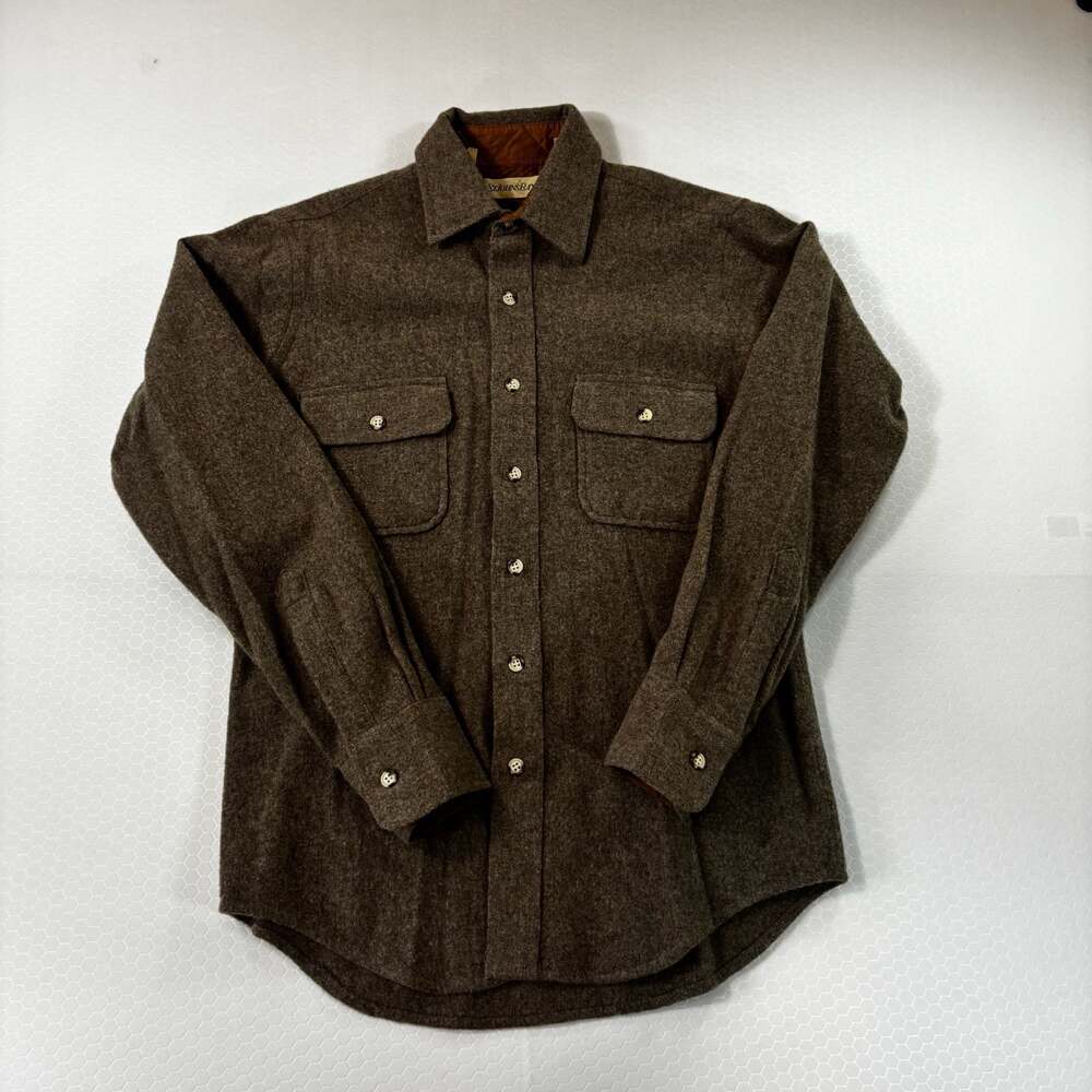 Vintage St. John's Bay 100% Pure Virgin Wool Brown Field Shirt Size Medium